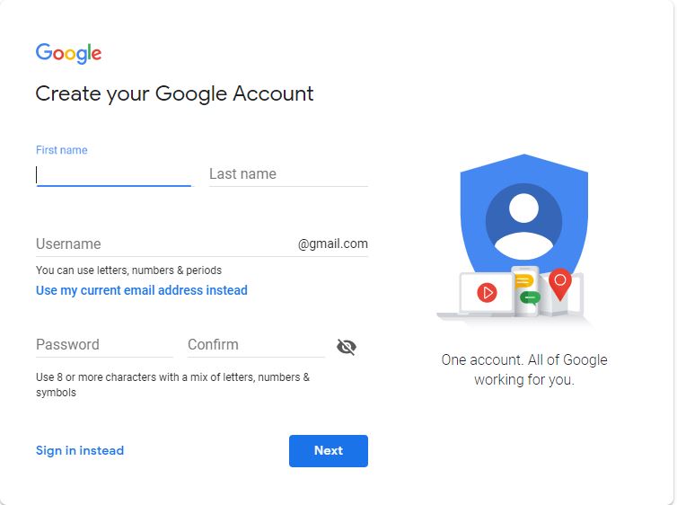 ثبت نام در گوگل - ساخت جی میل